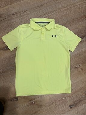 Under Armour Boys Lime Yellow Golf Polo Shirt with Logo
